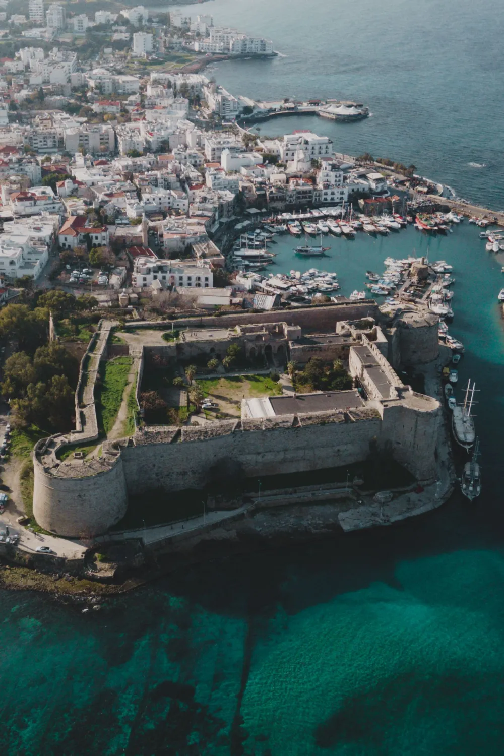 Aerial view of Kyrenia castle and harbour on the North Cyprus coast